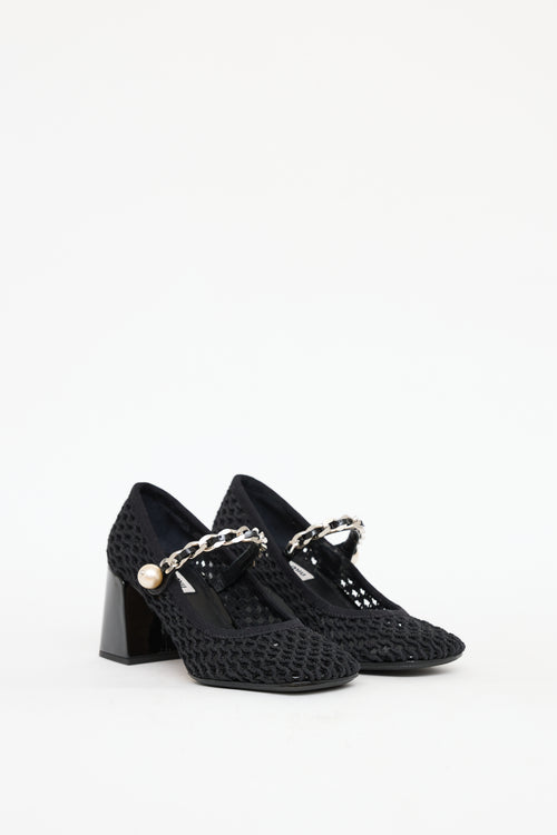 Miu Miu Black Woven Chain Link Heel