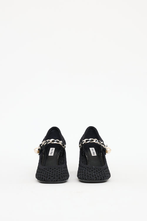 Miu Miu Black Woven Chain Link Heel