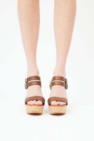  Brown Leather 
Cork Platform Heel