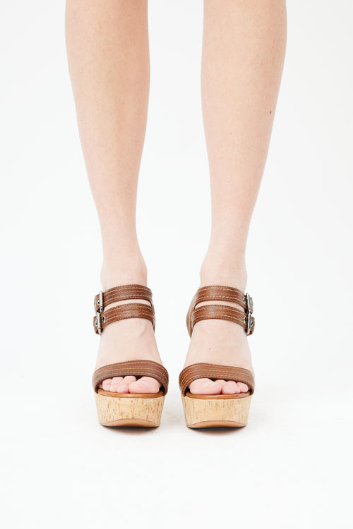  Brown Leather 
Cork Platform Heel