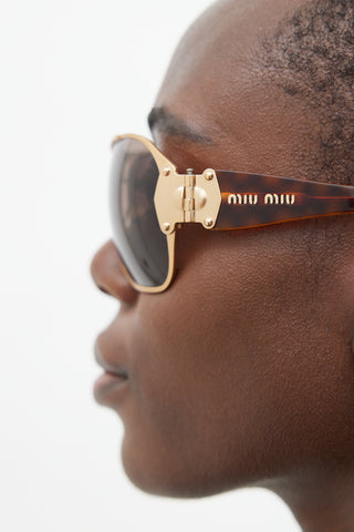 Miu Miu Brown 
Gold SMU60G Oversized Sunglasses