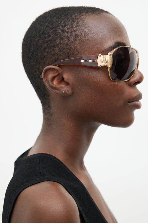 Miu Miu Brown 
Gold SMU60G Oversized Sunglasses