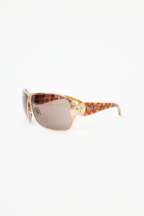 Miu Miu Brown 
Gold SMU60G Oversized Sunglasses