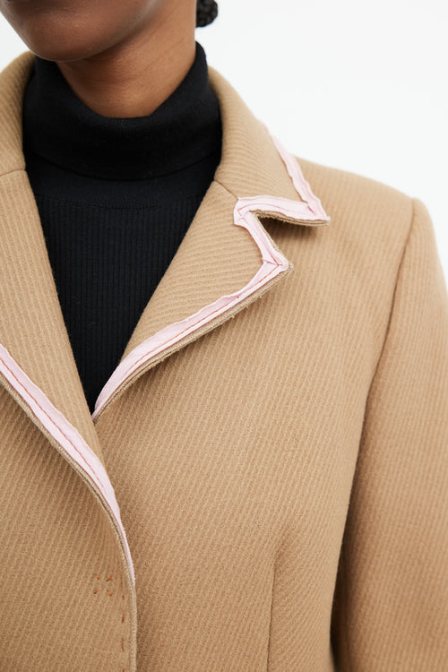 Miu Miu Brown 
Pink Trim Collar Coat