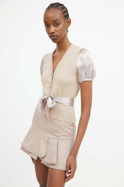 Miu Miu Brown Satin 
Knit Belted Top