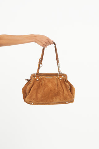 Miu Miu Brown 
Silver Suede Shoulder Bag