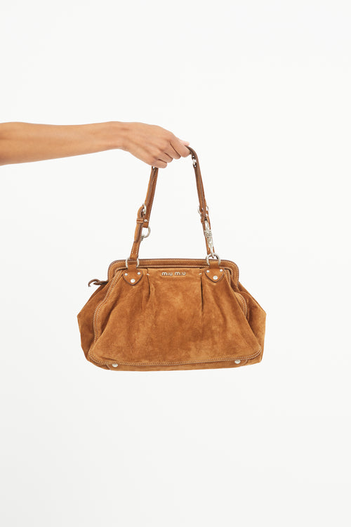 Miu Miu Brown 
Silver Suede Shoulder Bag