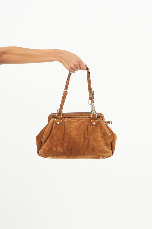 Miu Miu Brown 
Silver Suede Shoulder Bag