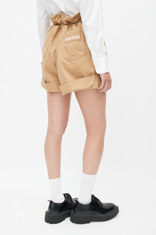 Miu Miu Brown Wide Leg Logo Short