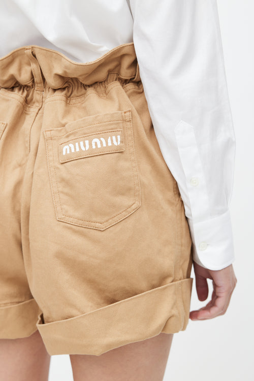 Miu Miu Brown Wide Leg Logo Short