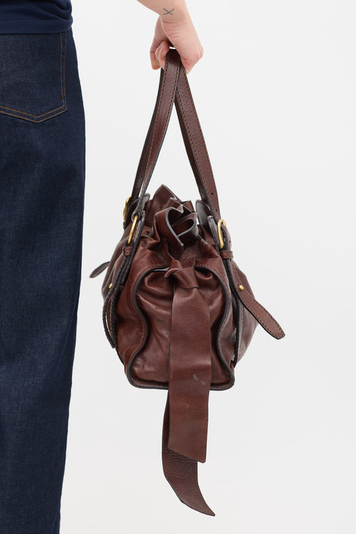 Miu Miu Burgundy Leather Drawstring Shoulder Bag