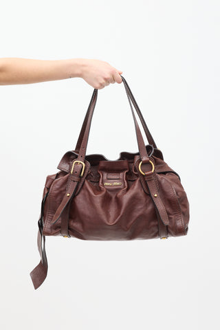 Miu Miu Burgundy Leather Drawstring Shoulder Bag