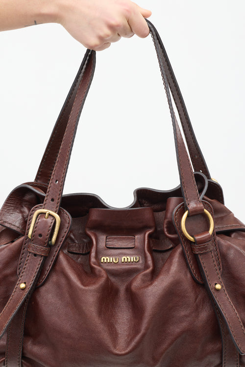 Miu Miu Burgundy Leather Drawstring Shoulder Bag