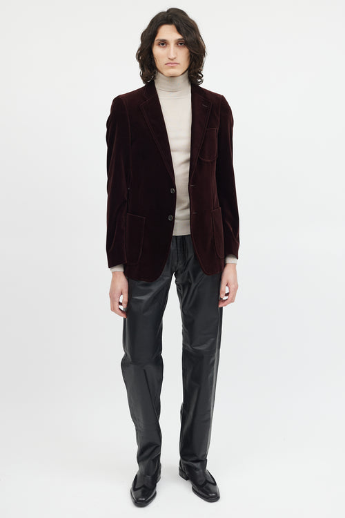 Miu Miu Burgundy Velour Three Pocket Blazer