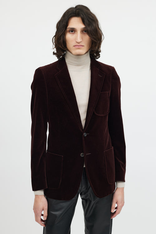 Miu Miu Burgundy Velour Three Pocket Blazer