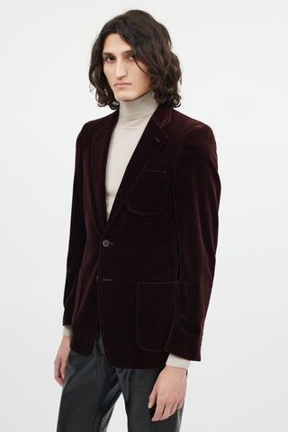 Miu Miu Burgundy Velour Three Pocket Blazer