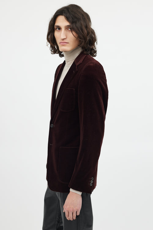 Miu Miu Burgundy Velour Three Pocket Blazer