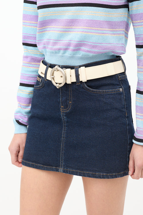 Miu Miu Cream Leather Circle Buckle Belt