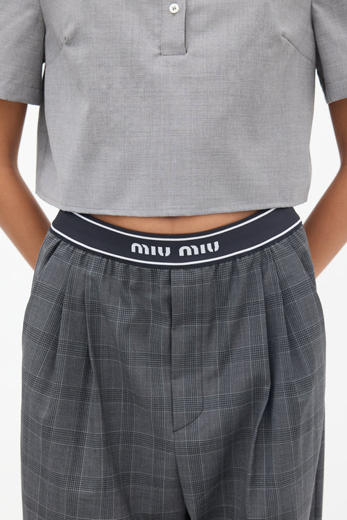 Miu Miu Dark Grey Logo Waist Glen Check Trouser