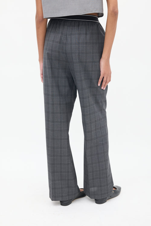 Miu Miu Dark Grey Logo Waist Glen Check Trouser