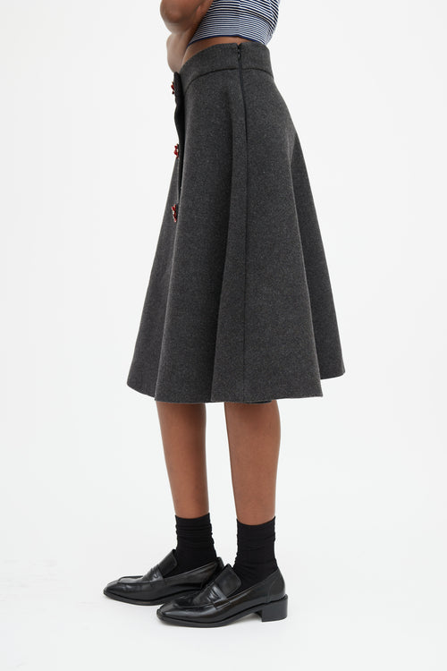 Miu Miu Dark Grey 
Red Floral Embellished Skirt