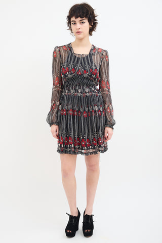 Miu Miu FW 2001 Black 
Multi Sheer Floral Dress