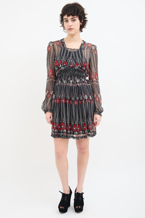 Miu Miu FW 2001 Black 
Multi Sheer Floral Dress