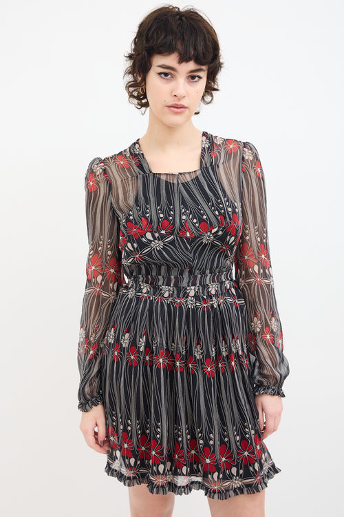 Miu Miu FW 2001 Black 
Multi Sheer Floral Dress