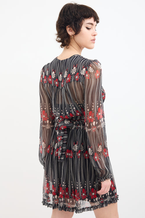 Miu Miu FW 2001 Black 
Multi Sheer Floral Dress