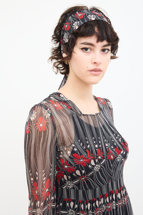 Miu Miu FW 2001 Black 
Multi Sheer Floral Dress