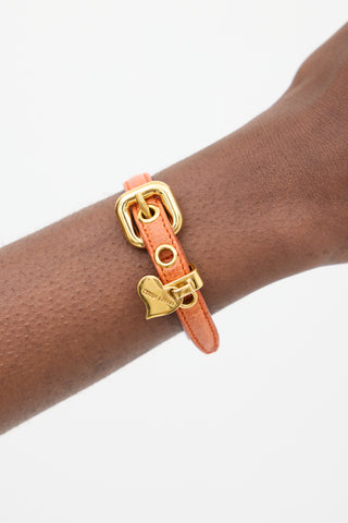 Miu Miu Gold 
Orange Leather Heart Charm Bracelet