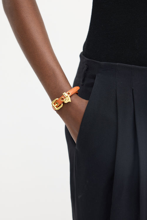 Miu Miu Gold 
Orange Leather Heart Charm Bracelet