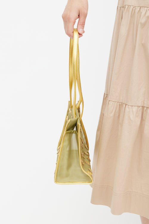 Miu Miu Green 
Gold Mesh Floral Shoulder Bag