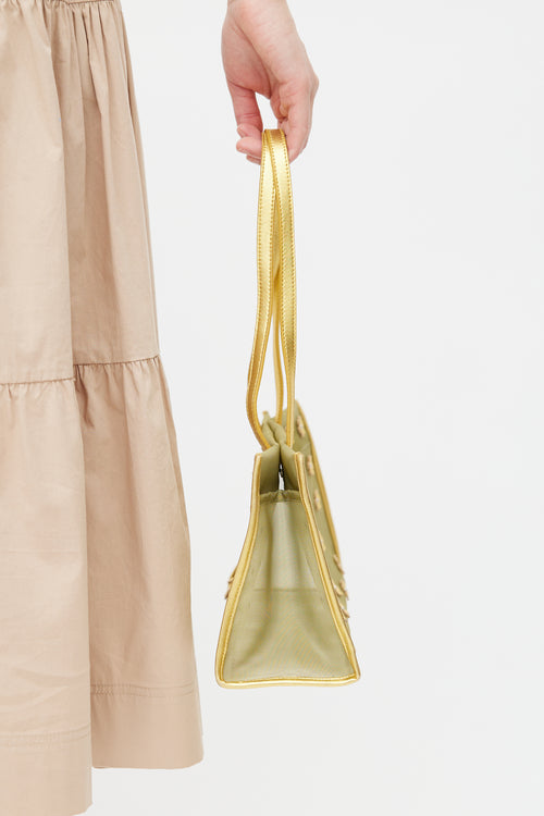 Miu Miu Green 
Gold Mesh Floral Shoulder Bag