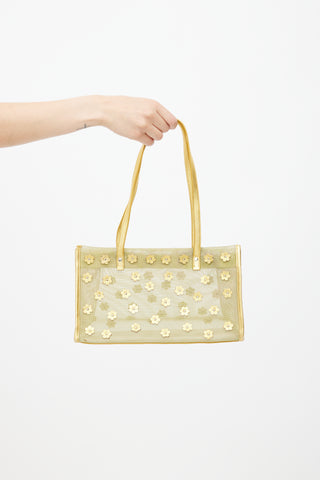 Miu Miu Green 
Gold Mesh Floral Shoulder Bag