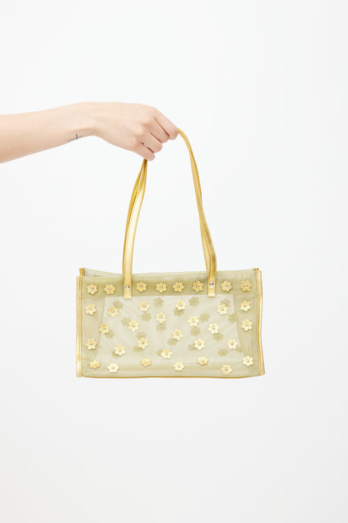 Miu Miu Green 
Gold Mesh Floral Shoulder Bag