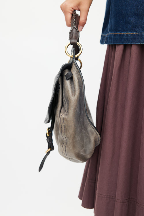 Miu Miu Grey 
Brown Aviator Flap Shoulder Bag