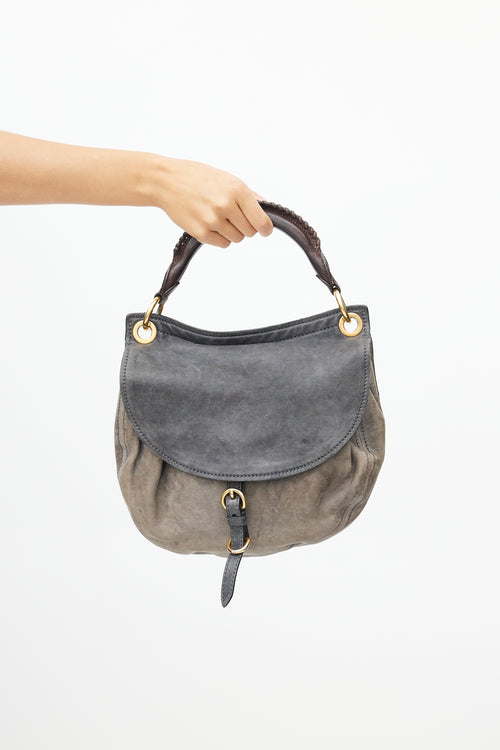 Miu Miu Grey 
Brown Aviator Flap Shoulder Bag