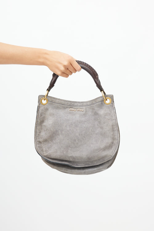 Miu Miu Grey 
Brown Aviator Flap Shoulder Bag