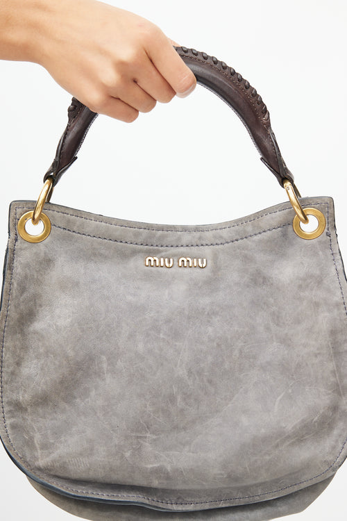 Miu Miu Grey 
Brown Aviator Flap Shoulder Bag