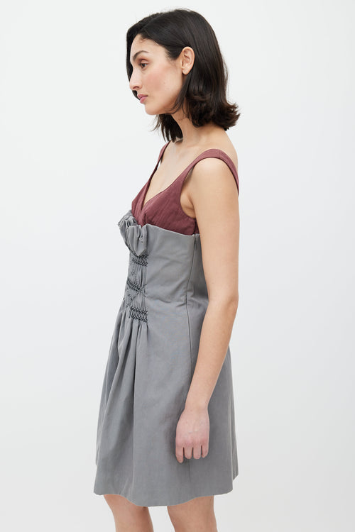 Miu Miu Grey 
Red Smocked Dress