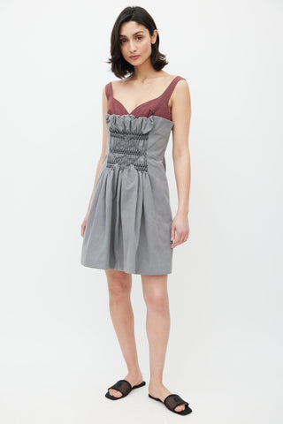 Miu Miu Grey 
Red Smocked Dress