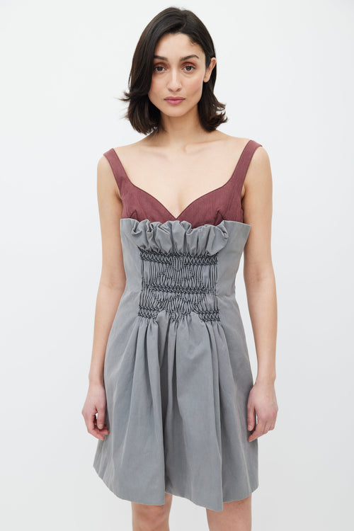 Miu Miu Grey 
Red Smocked Dress