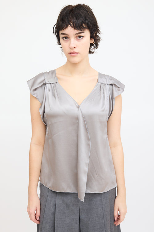 Miu Miu Grey Silk Seam Detail Top