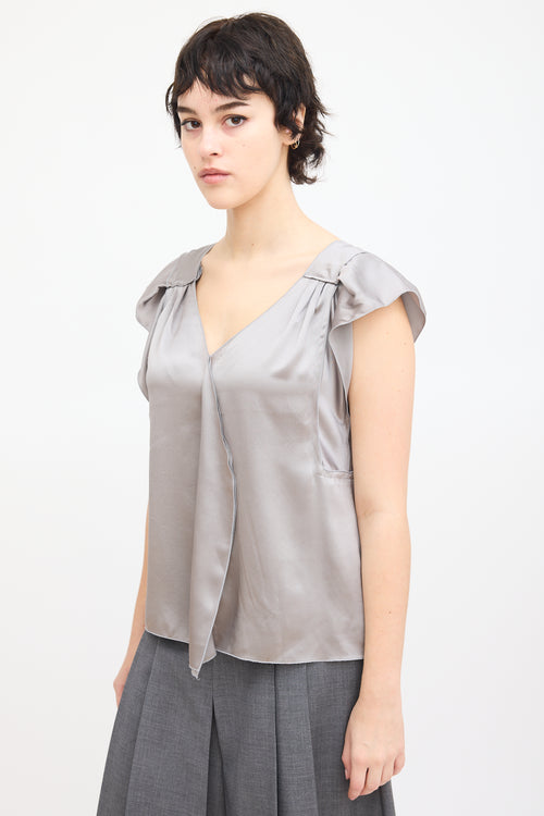 Miu Miu Grey Silk Seam Detail Top