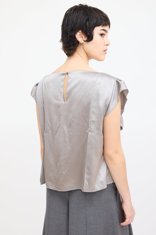 Miu Miu Grey Silk Seam Detail Top