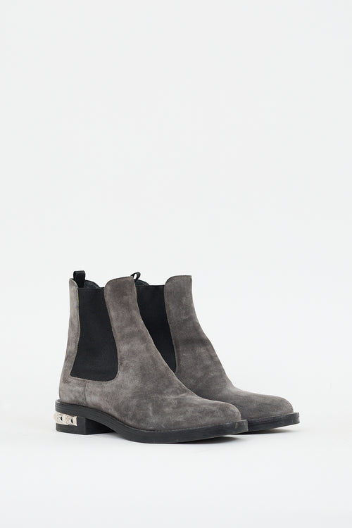 Miu Miu Grey Suede Studded Chelsea Ankle Boot