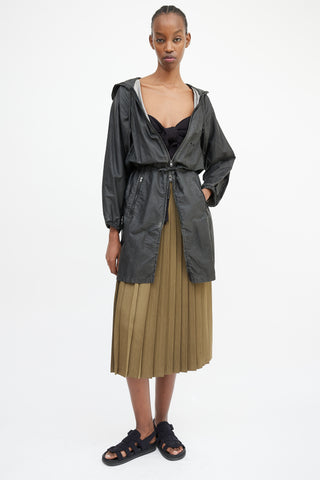 Miu Miu Grey Waxed Cotton Hooded Coat