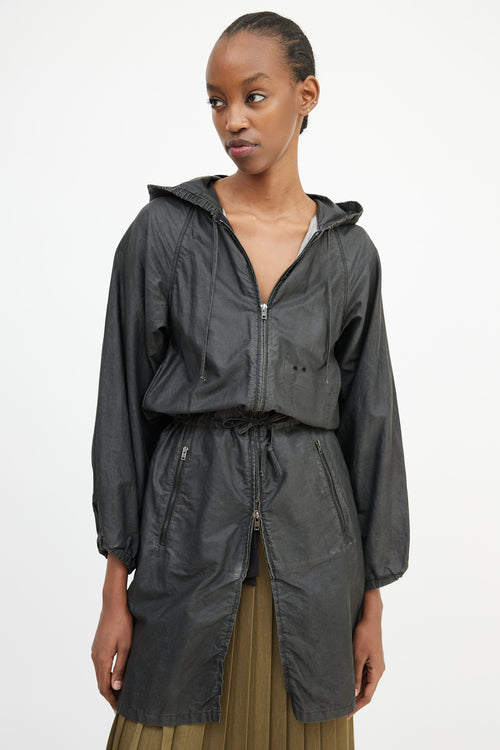 Miu Miu Grey Waxed Cotton Hooded Coat