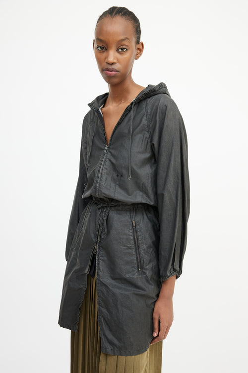 Miu Miu Grey Waxed Cotton Hooded Coat